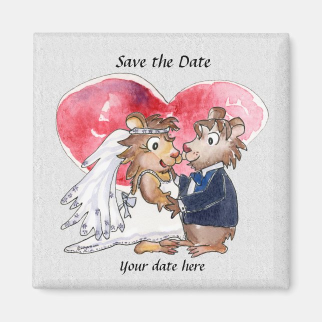 Cute Wedding Save the Date Cartoon Magnets (Front)