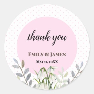 Cute Wedding White Snowdrops Pink Polka Dots Bee