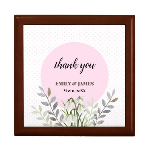 Cute Wedding White Snowdrops Pink Polka Dots Gift Box