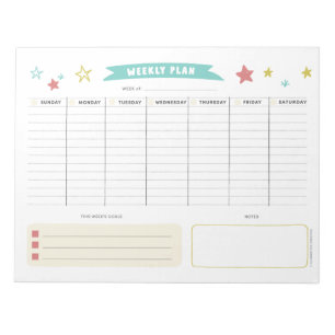 Cute Weekly Planner for Kids Notepad