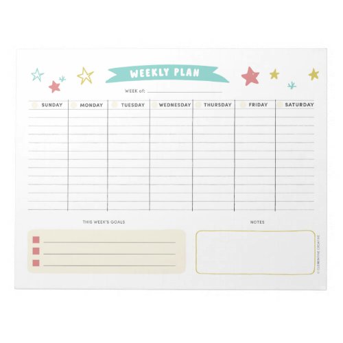 Cute Weekly Planner for Kids Notepad