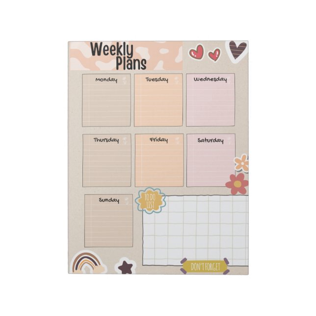 Cute Weekly Planner & To-Do List Notepad (Rotated)