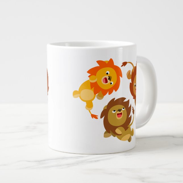 Cute Weightless Cartoon Lions Jumbo Mug (Front Right)