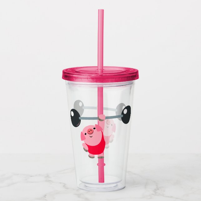 Cute Weightlifting Cartoon Pig Acrylic Tumbler (Front)