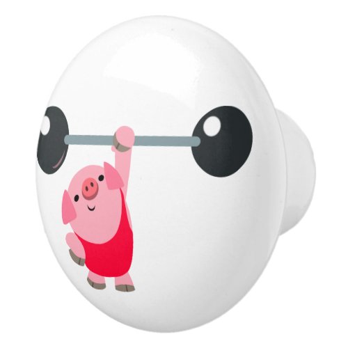 Cute Weightlifting Cartoon Pig Ceramic Knob
