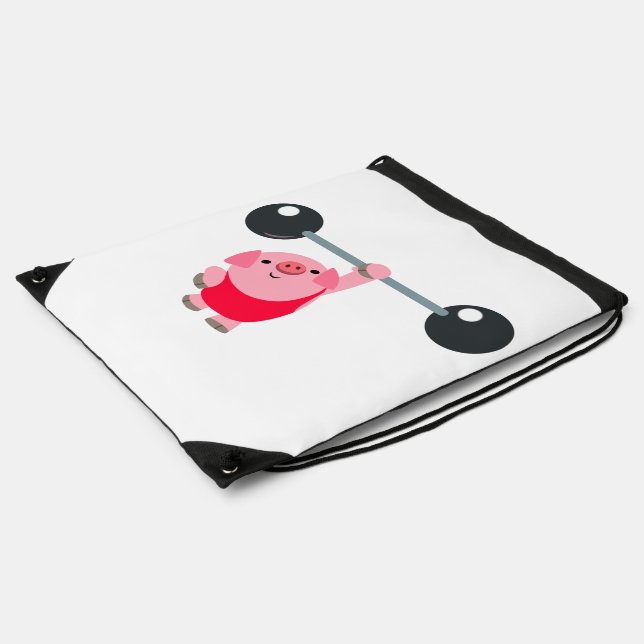 Cute Weightlifting Cartoon Pig Drawstring Backpack (Side)