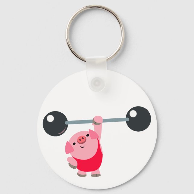Cute Weightlifting Cartoon Pig Keychain (Front)