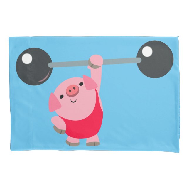 Cute Weightlifting Cartoon Pig Pillow Case (Front)
