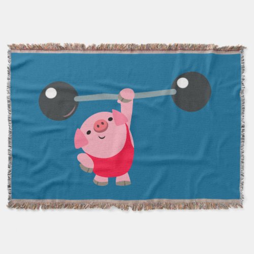 Cute Weightlifting Cartoon Pig Throw Blanket