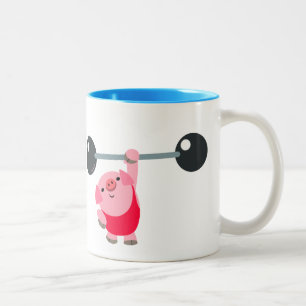 Cute Weightlifting Cartoon Pig Two-Tone Coffee Mug