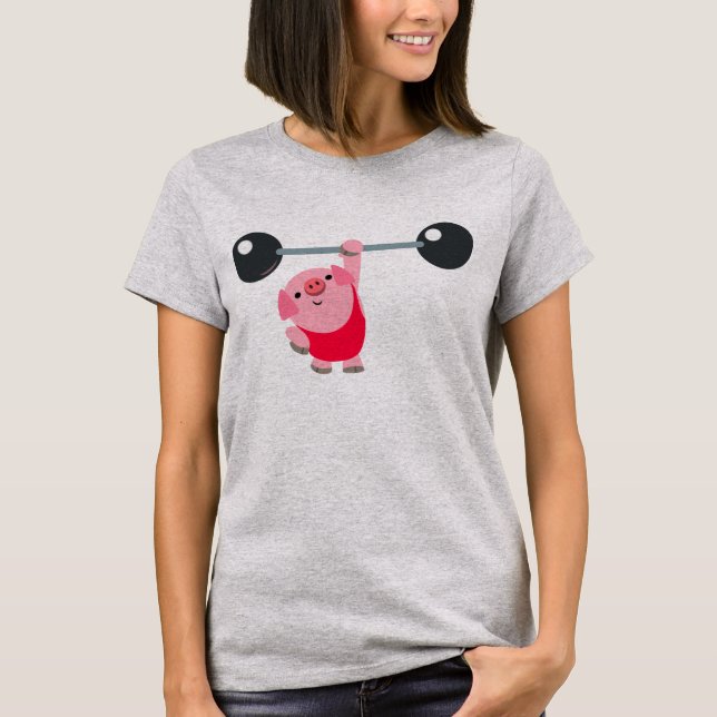 Cute Weightlifting Cartoon Pig Women T-Shirt (Front)