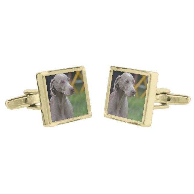 Cute Weimaraner Dog Cufflinks (Angled)