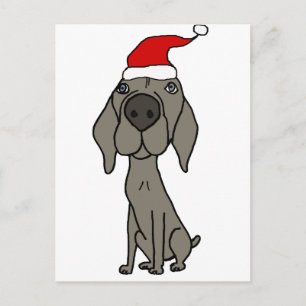 Cute Weimaraner Dog in Santa Hat Christmas Cartoon Holiday Postcard