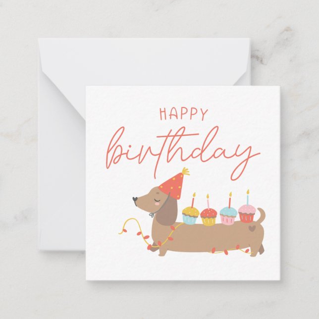 Cute Weiner Dog Happy Birthday  Note Card (Front)