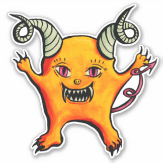 Cute Weird Horned Little Demon Creature Sticker
