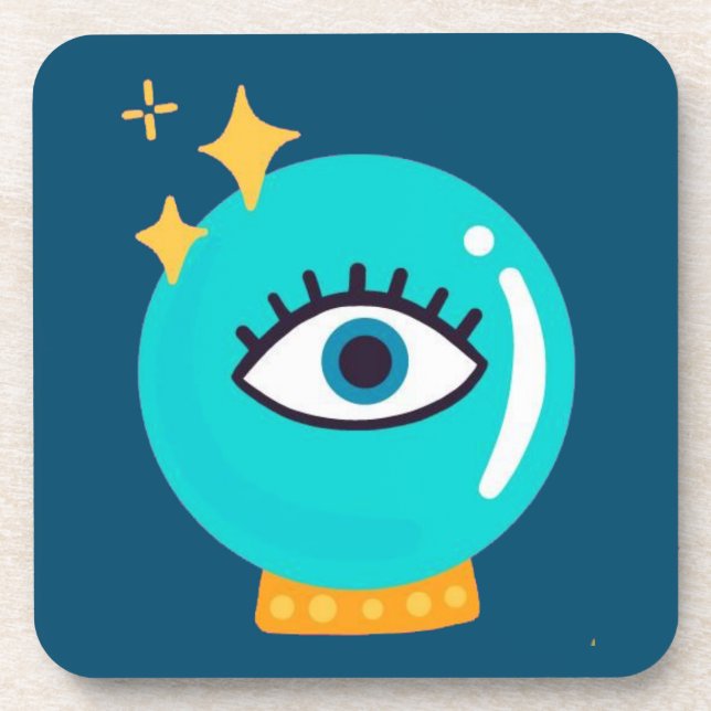 Cute weird magic crystal ball eye beverage coaster (Front)