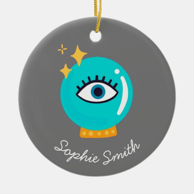 Cute weird third eye crystal ball ceramic ornament (Front)