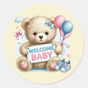 Cute welcome baby bear classic round sticker