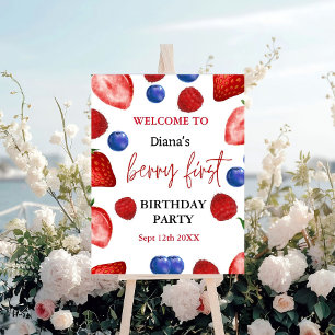 Cute  welcome berry first birthday party sign