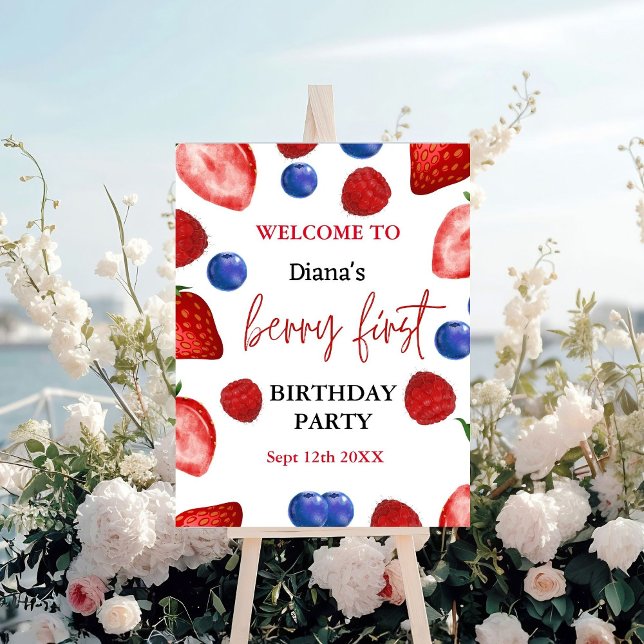 Cute  welcome berry first birthday party sign (Creator Uploaded)