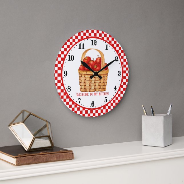 cute welcome Country apple kitchen add text Large Clock (Office)