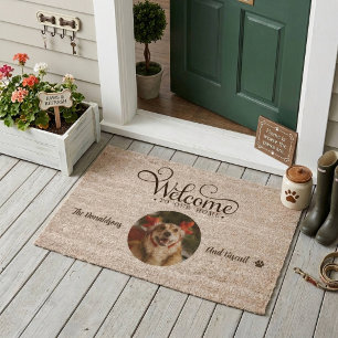Cute Welcome Dog Photo Fiber Doormat