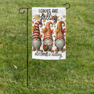 CUTE WELCOME FALL AUTUMN GNOMES GARDEN FLAG