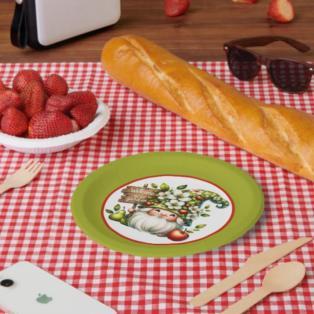 Cute welcome garden party gnome paper plates (Picnic)