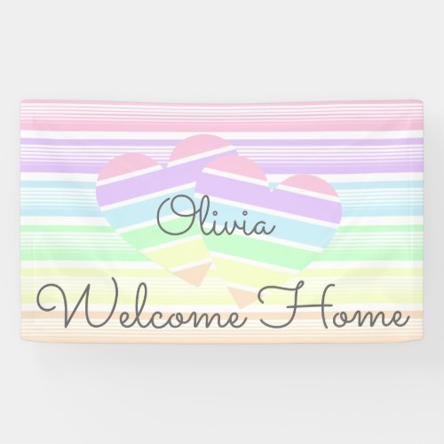 Cute welcome home rainbow stripe love hearts banner