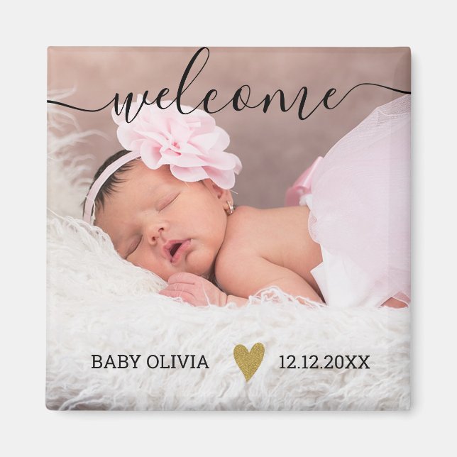 Cute Welcome New Baby Announcement Photo Magnet (Front)