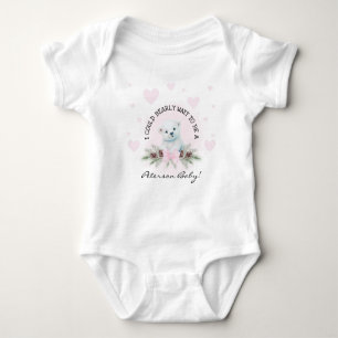 Cute Welcome New Baby Girl Pink Heart Teddy Bear Baby Bodysuit