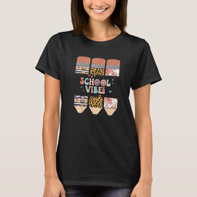Cute Welcome School Vibes Techear Leopard Pencil   T-Shirt (Front)