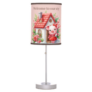 Cute welcome sty pig add text Country Table Lamp