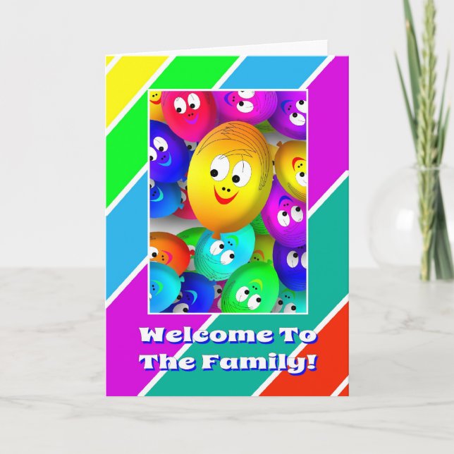 Cute Welcome To The Family Balloons Greeting Card (Front)