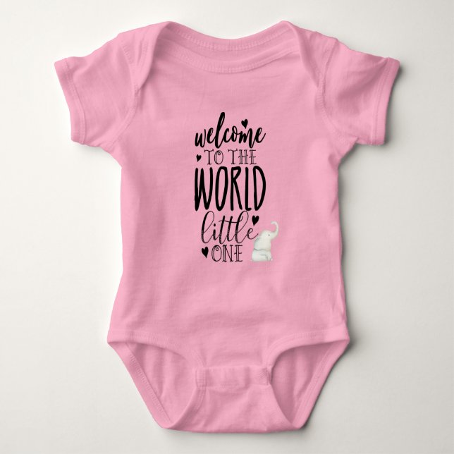Cute welcome to the world little one elephant baby bodysuit (Front)
