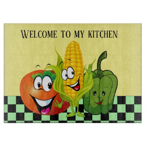 cute welcome vegetables kitchen cutting board