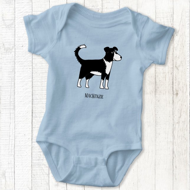 Cute Welsh Border Collie Dog Baby Bodysuit (Welsh Border Collie sheepdog personalized name baby bodysuit)