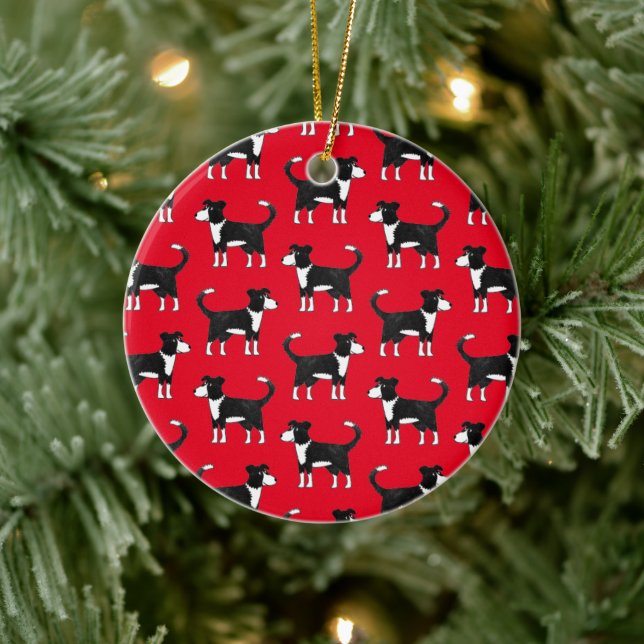 Cute Welsh Border Collie Sheep Dog Pattern Ceramic Ornament (Tree)