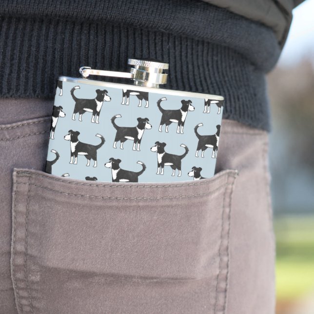 Cute Welsh Border Collie Sheep Dog Pattern Flask (In Situ)