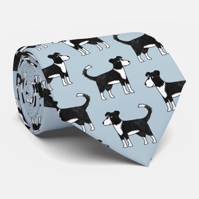 Cute Welsh Border Collie Sheep Dog Pattern Neck Tie (Rolled)
