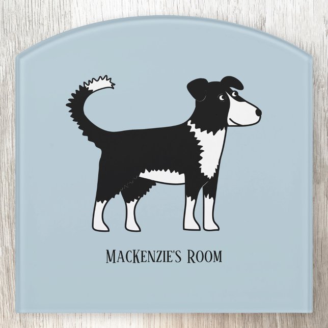 Cute Welsh Border Collie Sheepdog Custom Name Door Sign (Personalized Welsh Border Collie Sheepdog door sign for animal lovers)