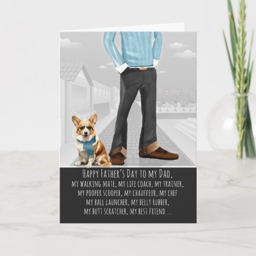 Cute Welsh Corgi and Dad Funny Father's Day Holiday Card