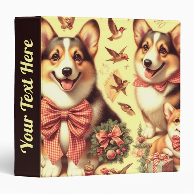 Cute Welsh Corgi Cardigan Illustration 3 Ring Binder (Front/Spine)