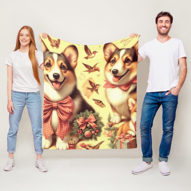 Cute Welsh Corgi Cardigan Illustration Fleece Blanket (In Situ)