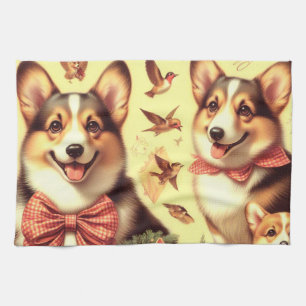 Cute Welsh Corgi Cardigan Illustration Kitchen Towel