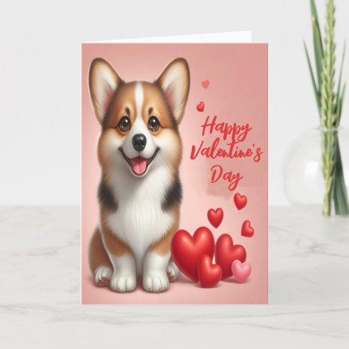 Cute Welsh Corgi Dog Happy Valentines Day Holiday Card