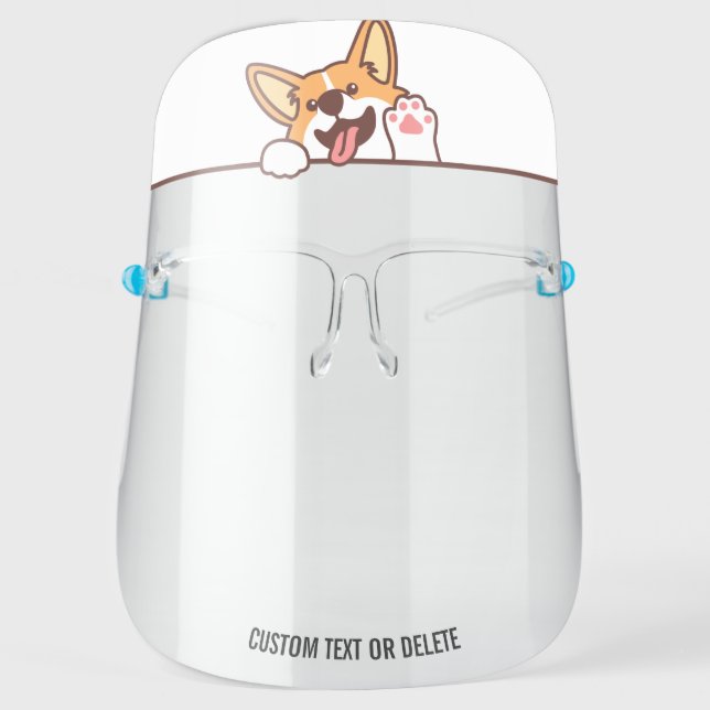 Cute Welsh Corgi Dog, Personalized Custom Text Face Shield (Front)