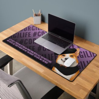 Cute Welsh Corgi Dog Wearing Beret and Bandana Desk Mat