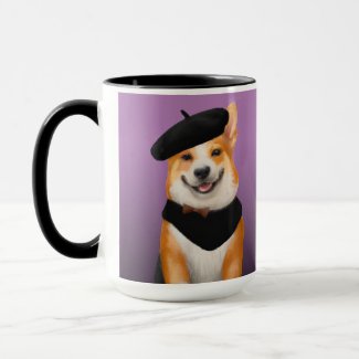 Cute Welsh Corgi Dog Wearing Beret and Bandana Combo Mug