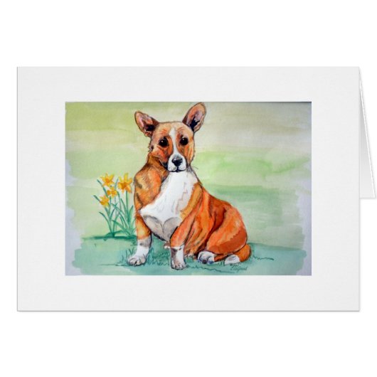 Cute Welsh Corgi Dog with Daffodils Cards (Front Horizontal)